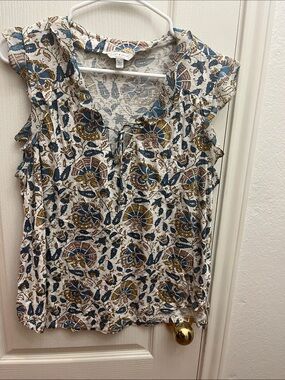 Lucky Brand Cream Floral Paisley Tie-Front Camisole with Blue & Brown Accents